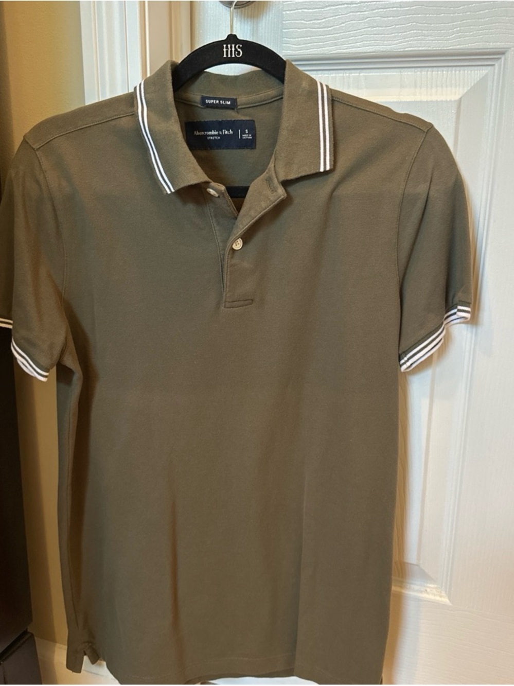 Abercrombie & Fitch Olive Polo with White Stripe Trim